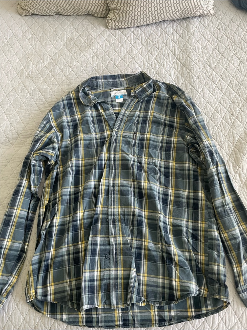 Columbia Plaid Button-Down Shirt - Gray & Yellow